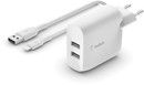 Belkin Dual USB-A Wall Charger 24w + USB-A To Lightning Cable