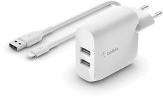 Belkin Dual USB-A Wall Charger 24W + USB-A To Lightning Cable