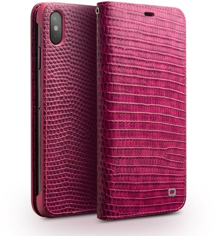 Qialino Pink Croco Leather Wallet (iPhone Xs Max)