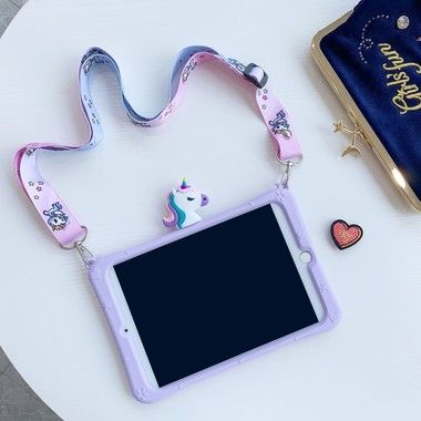 Trolsk Kids Case with strap - Cute Purple Unicorn (iPad Air 4)
