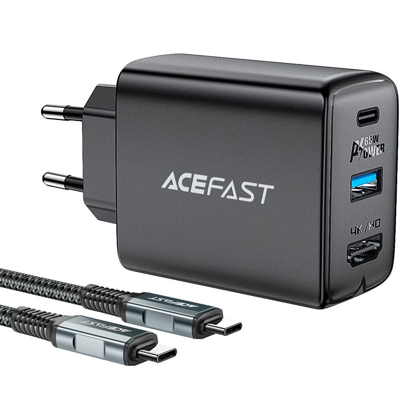 Acefast 3in1 Wall Charger 65W GaN + HDMI - Svart