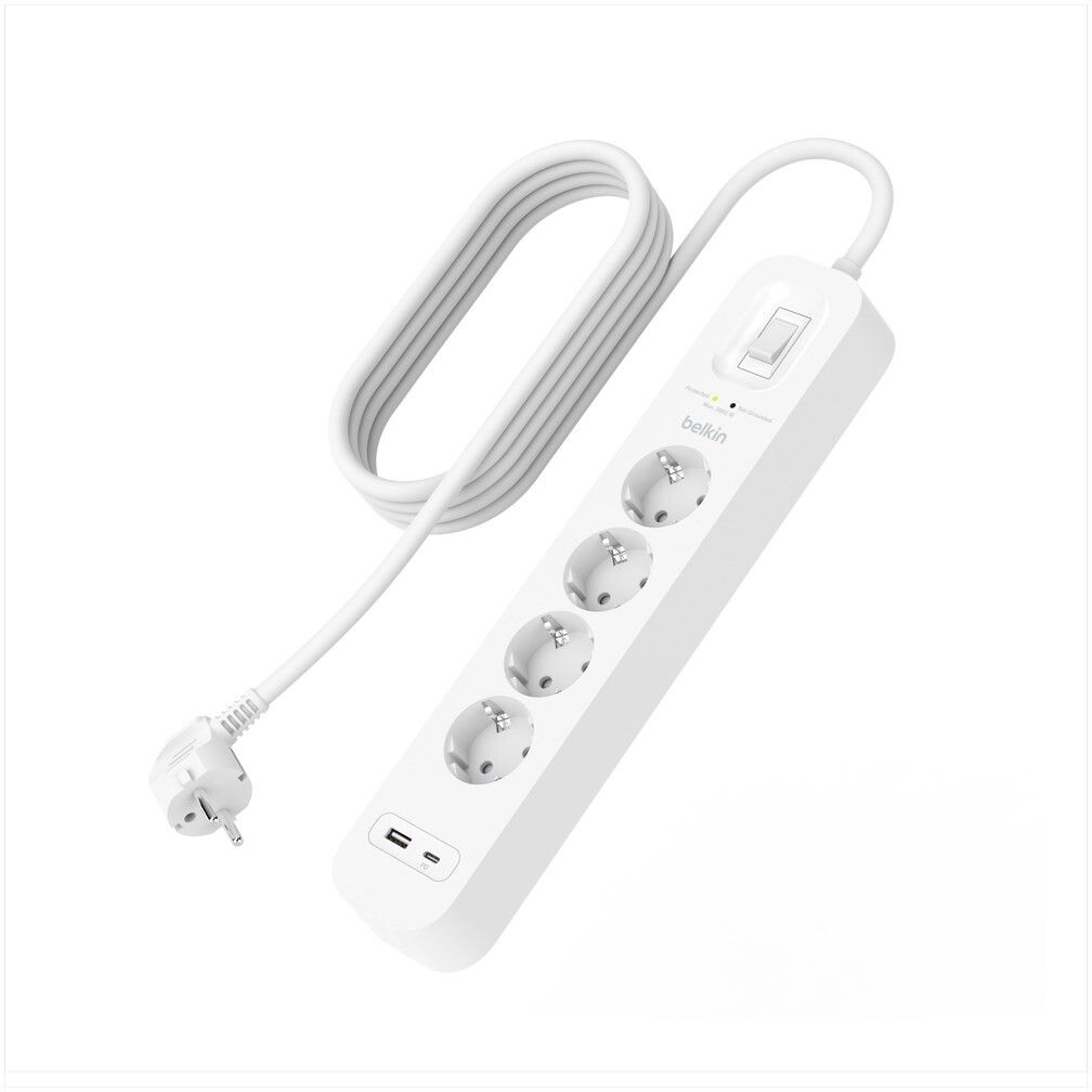 Belkin Connect Surge Protector 4 Outlet with USB-C and USB-A | Tillbehör - Laddare - Grenuttag med USB | AlltMobil