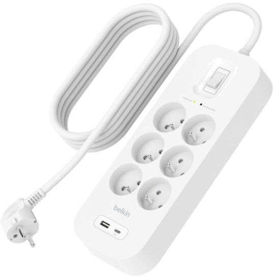 Belkin Connect Surge Protector 6 Outlet with USB-C and USB-A | Tillbehör - Laddare - Grenuttag med USB | AlltMobil