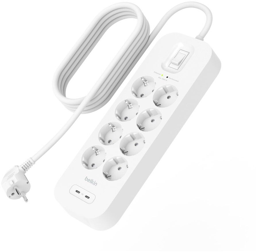 Belkin Connect Surge Protector 8 Outlet with 2 USB-C | Tillbehör - Laddare - Grenuttag med USB | AlltMobil