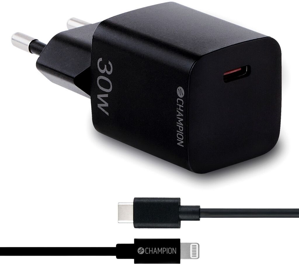 Champion Fast Charge USB-C PD 30W + USB-C to Lightning Cable - Vit