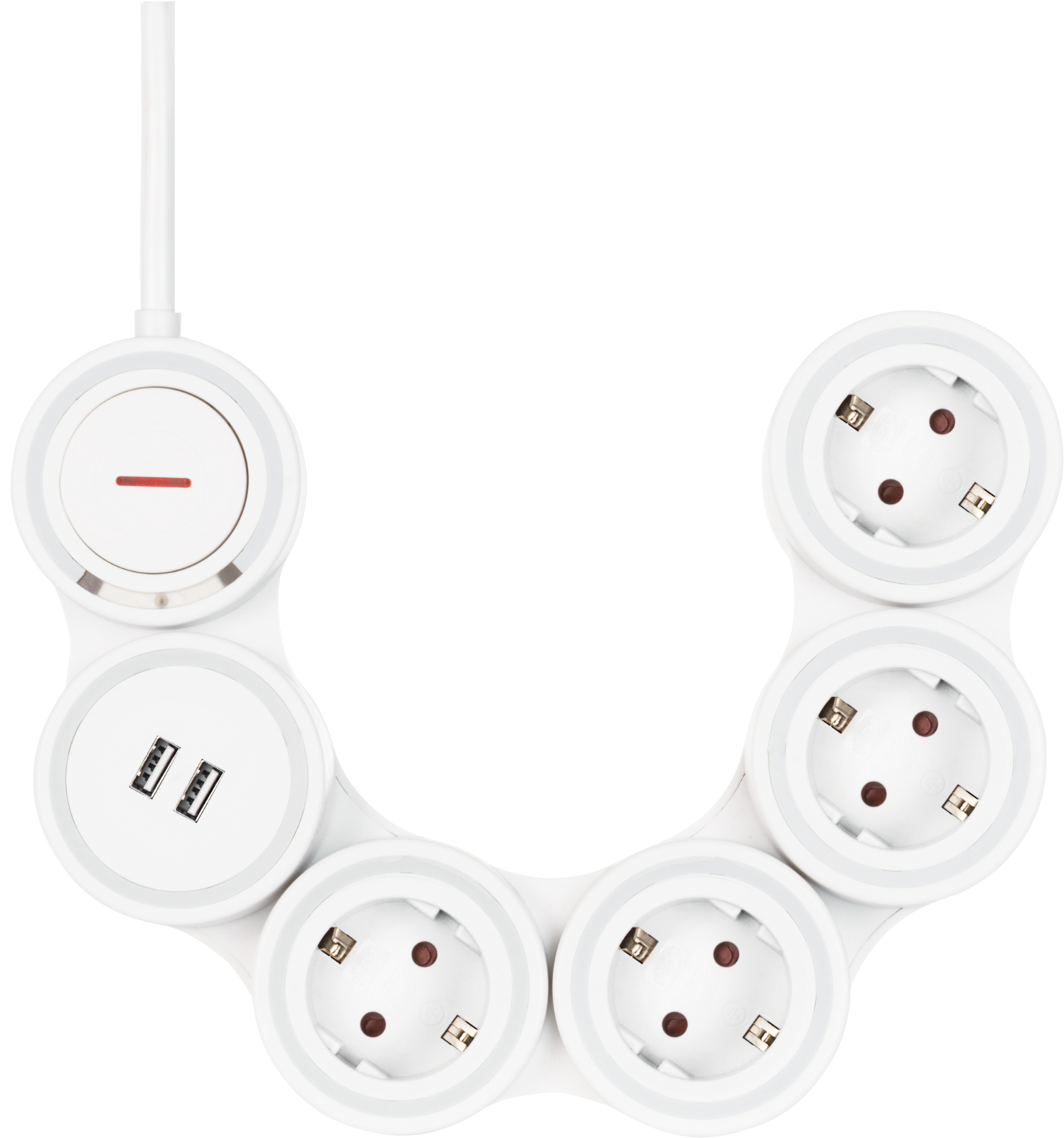 Deltaco Flexibelt Grenuttag med 4 kontakter & 2 USB-A