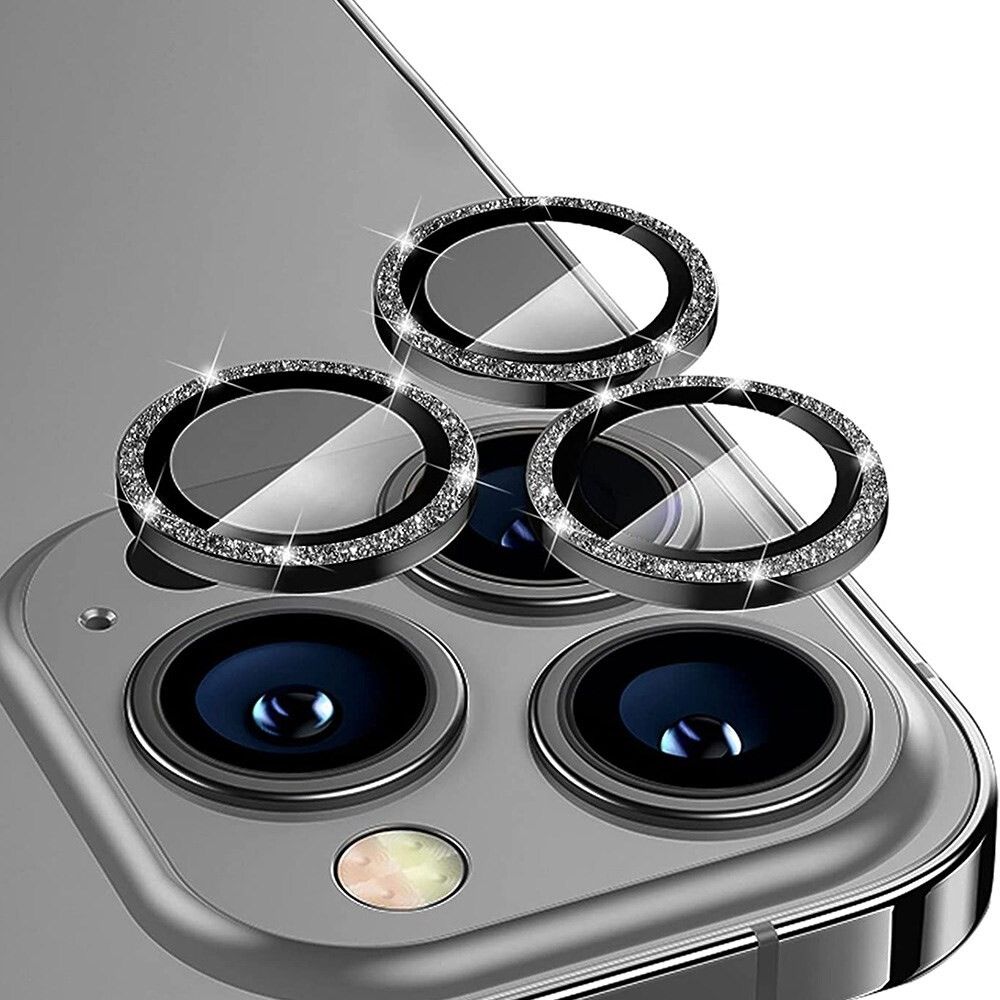 Enkay Glitter Ring Lens Protector (iPhone 16 Pro/16 Pro Max) - Svart | iPhone - iPhone 16 Pro - Skal & fodral - Kameraskydd | AlltMobil