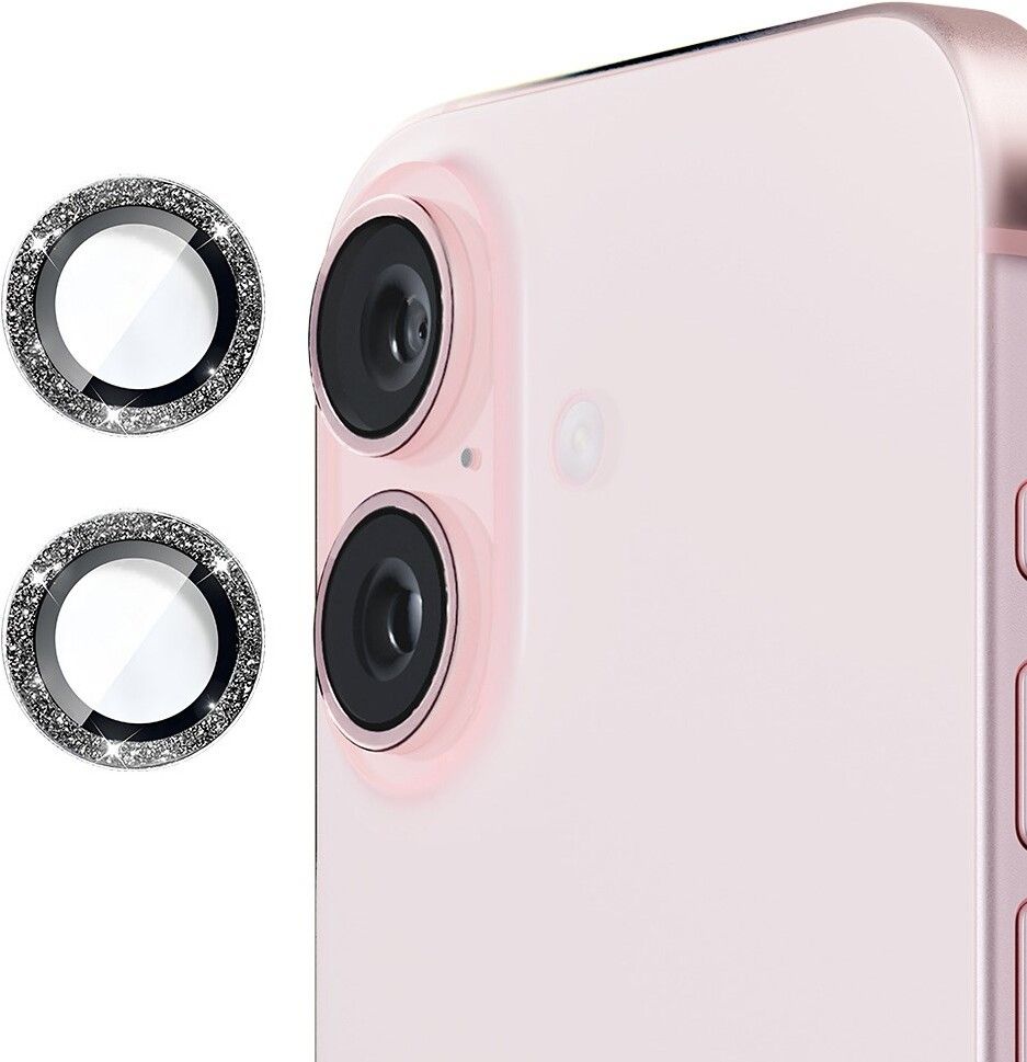 Enkay Glitter Ring Lens Protector (iPhone 16/16 Plus) - Svart | iPhone - iPhone 16 - Skal & fodral - Kameraskydd | AlltMobil