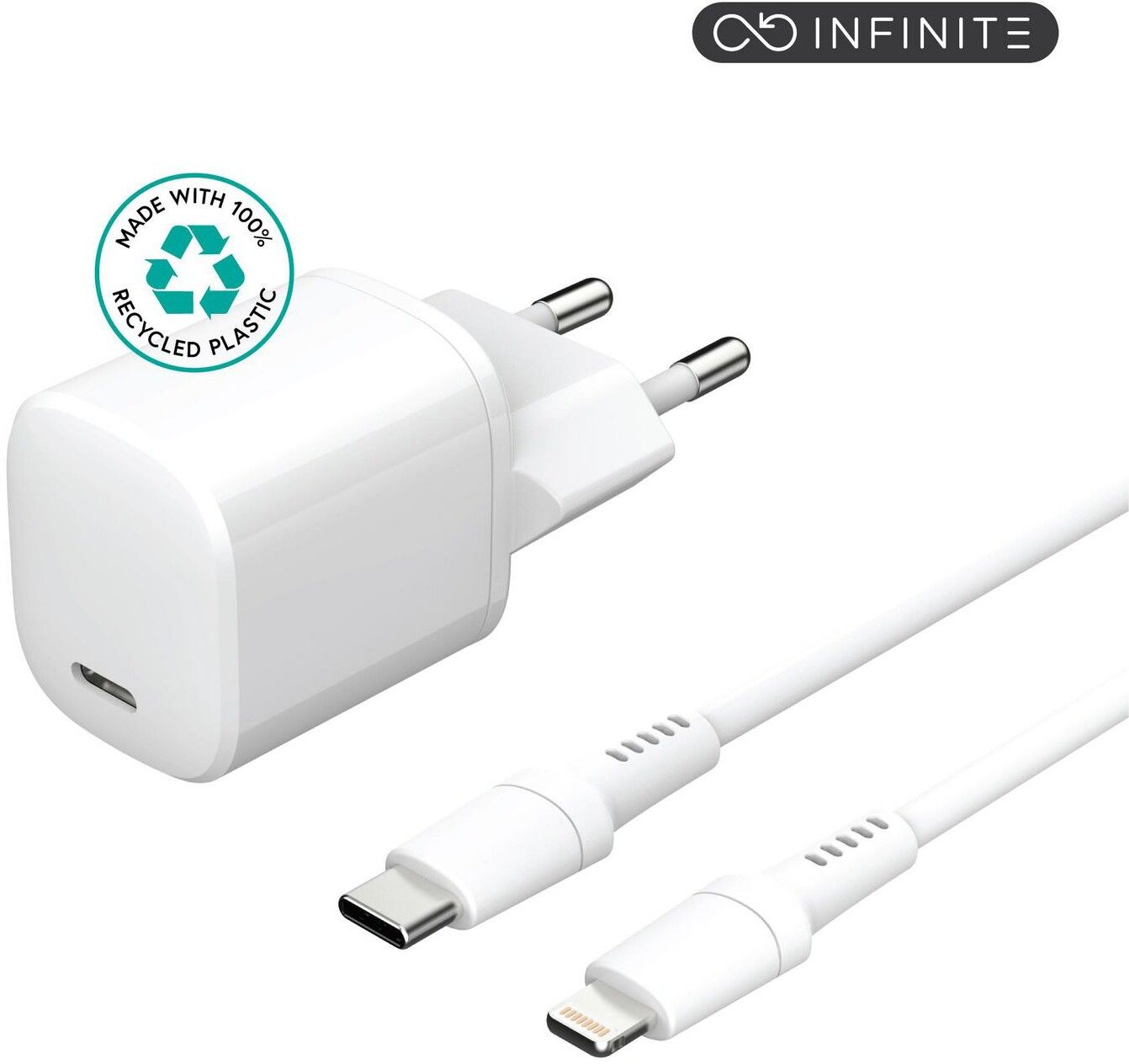 eStuff Infinite USB-C Wall Charger PD 20W + Lightning Cable | Tillbehör - Laddare - Väggladdare - Med Lightning-kabel | AlltMobil