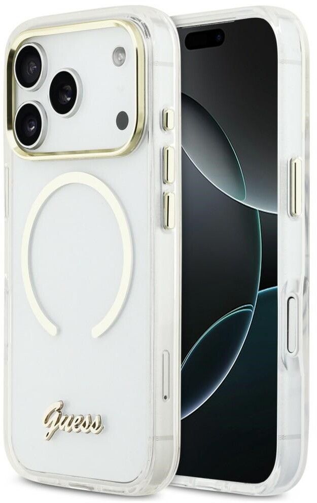 Guess IML Script Metal MagSafe Case (iPhone 17 Pro Max) - Transparent