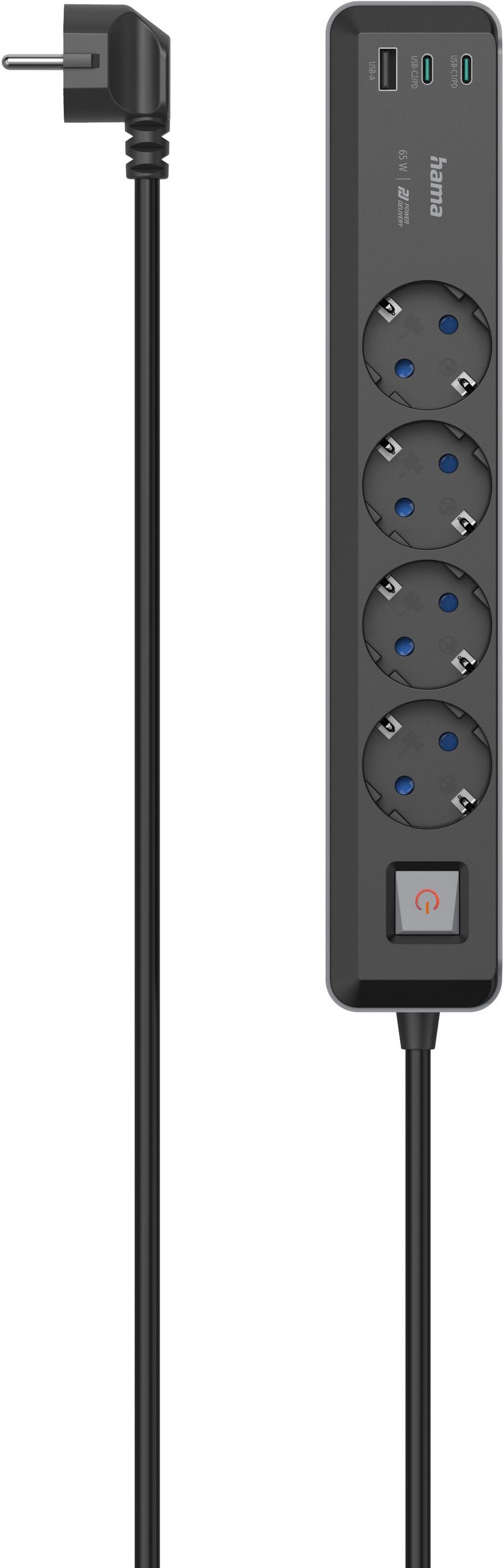 Hama 4-vägs Grenuttag med USB-C/A 65W