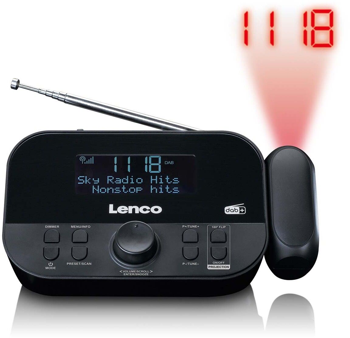 Lenco CR-615BK DAB+/FM-klockradio Med Tidsprojektion