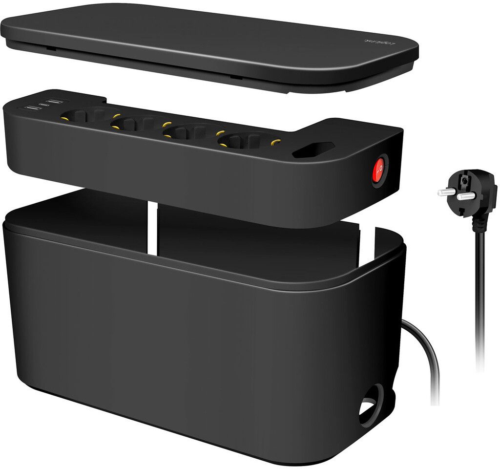 LogiLink Cable Box with Power Strip - Vit | Tillbehör - Laddare - Grenuttag med USB | AlltMobil