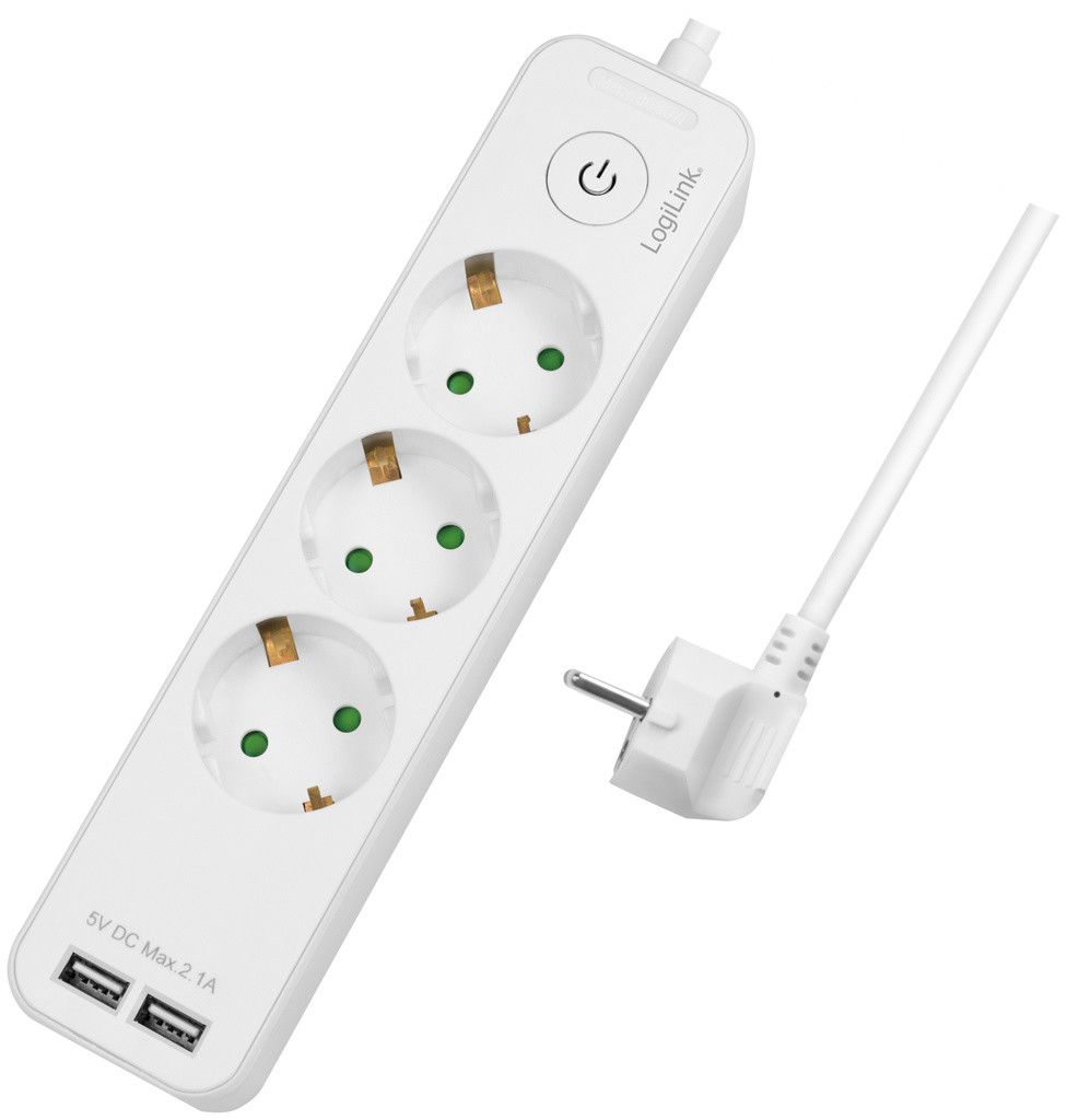 LogiLink LPS248U Grenuttag 3-vägs + 2st USB-A