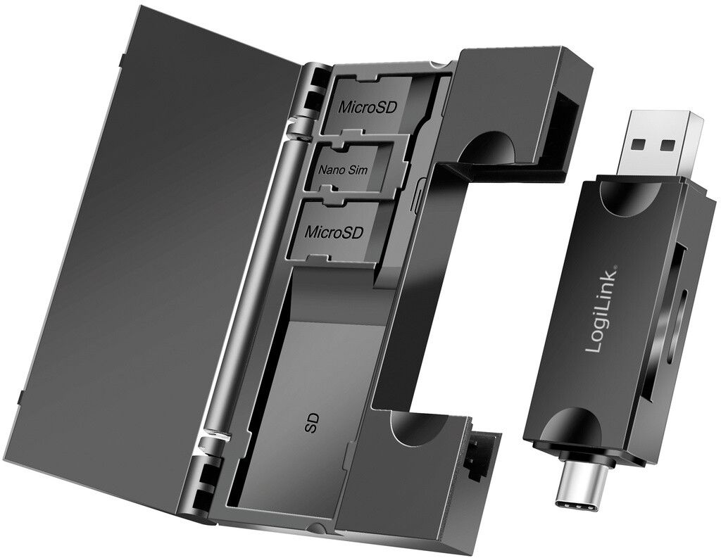 LogiLink USB-C + USB-A Minneskortsläsare MicroSD/SD-kort | Mac - Generella Mac-tillbehör - Lagring - Minneskortläsare | AlltMobil