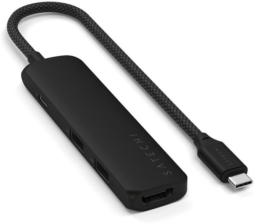 Satechi 4-in-1 USB-C Slim Multiport Adapter 4K - Svart | iPad - Generella iPad-tillbehör - Kablar - USB-C-hubbar | AlltMobil