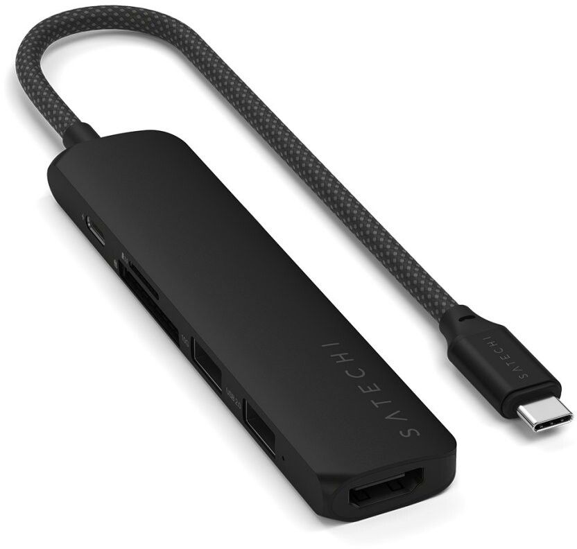 Satechi 6-in-1 USB-C Slim Multiport Adapter - Svart | iPad - Generella iPad-tillbehör - Kablar - USB-C-hubbar | AlltMobil