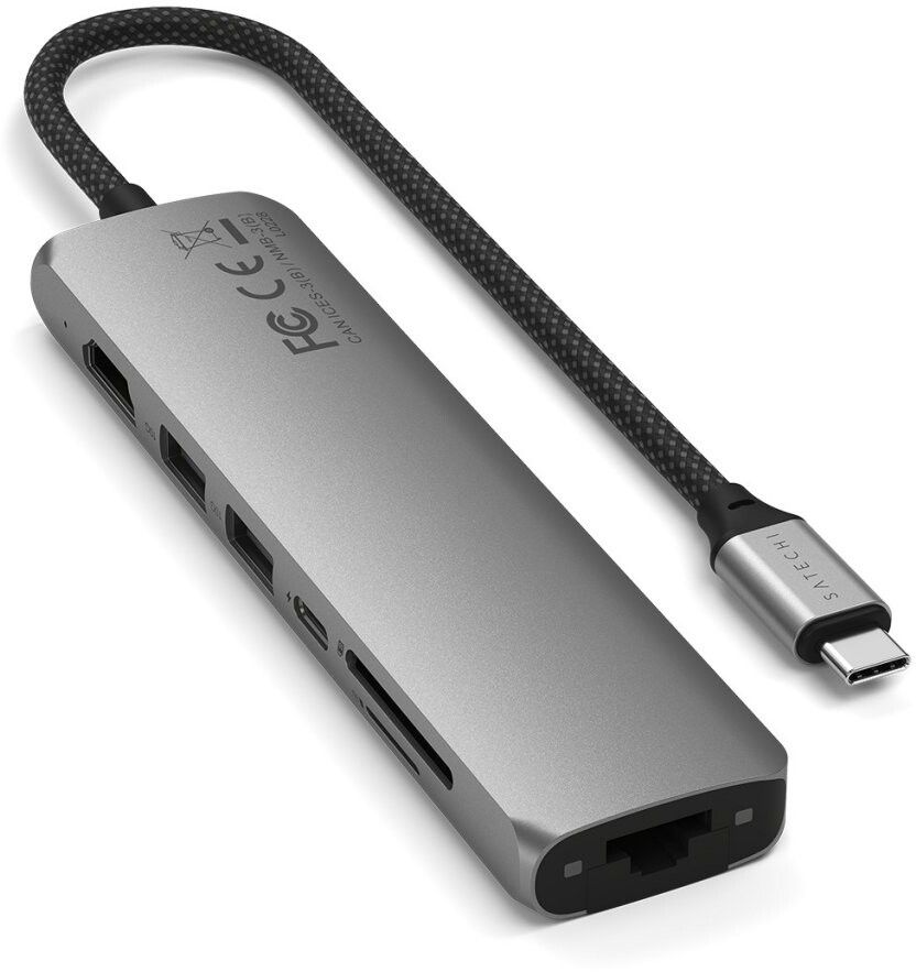 Satechi 7-i-1 USB-C Slim Multiport Adapter med Ethernet - Svart | iPad - Generella iPad-tillbehör - Kablar - USB-C-hubbar | AlltMobil