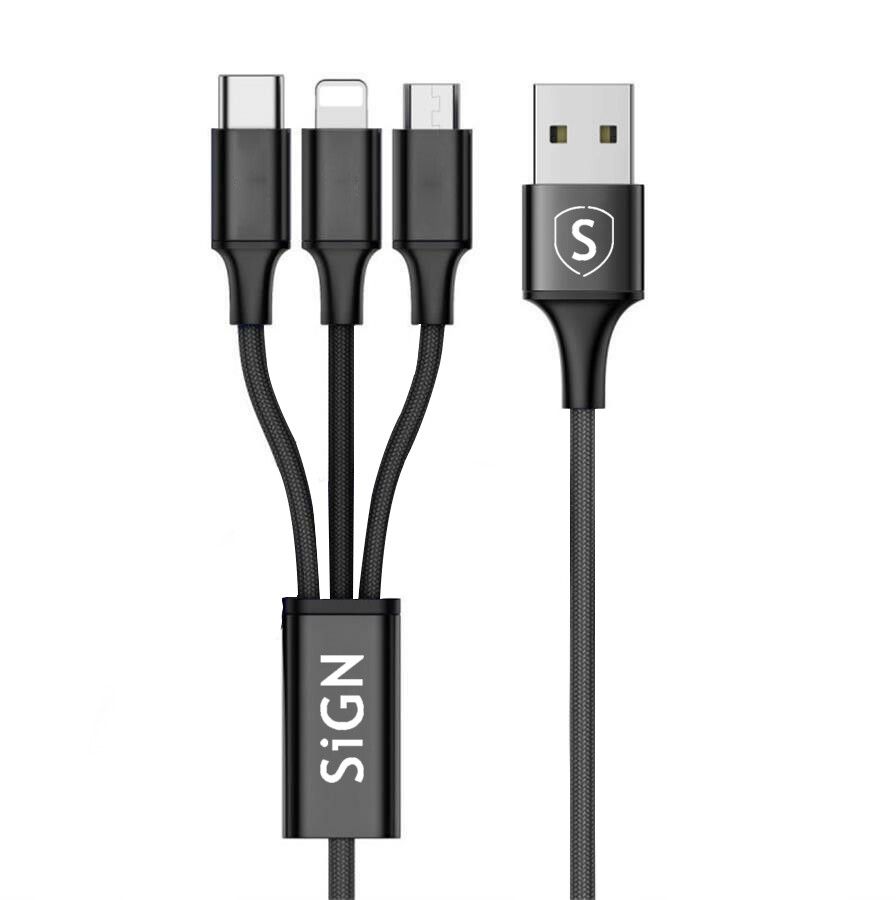 SiGN 3-in-1 USB-A Cable - Svart