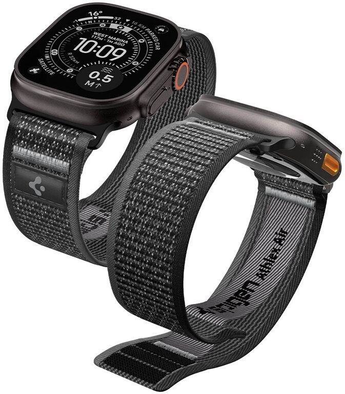 Spigen Athlex Air 2 Active Band (Watch 49/46/45/44 mm) - Svart/Orange | Apple Watch - Generella tillbehör - Armband - Series 1-9 42-45mm - Tygarmband | AlltMobil