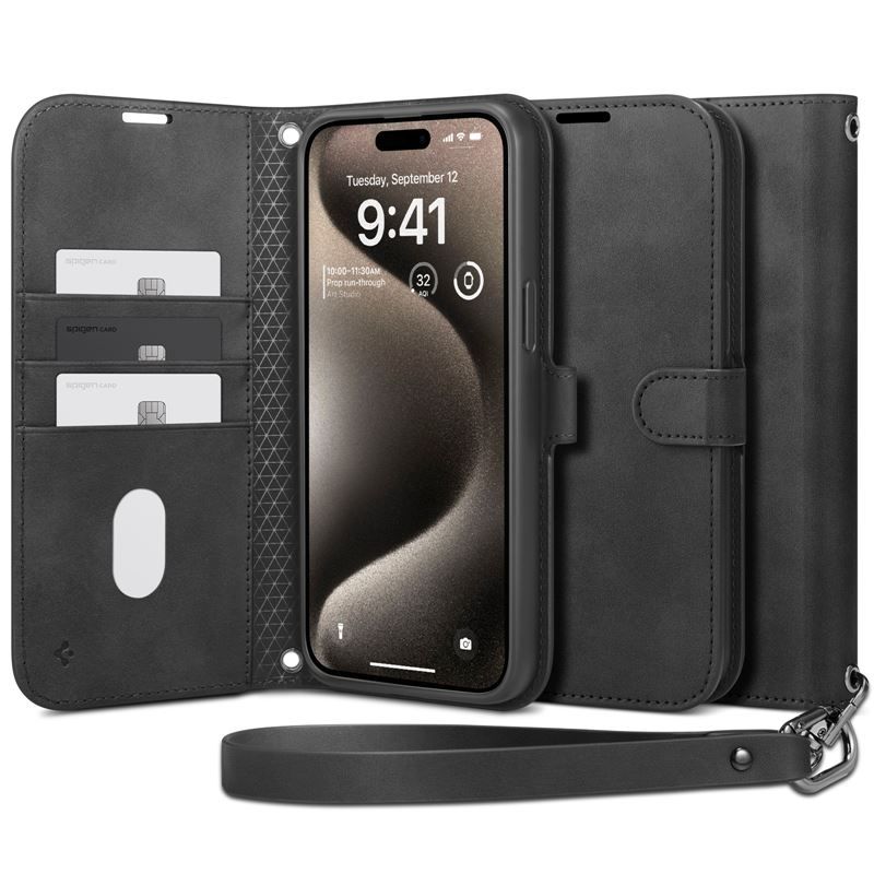 Spigen Wallet S Pro (iPhone 15 Pro) - Svart | iPhone - iPhone 15 Pro - Skal & fodral - Plånboksfodral | AlltMobil