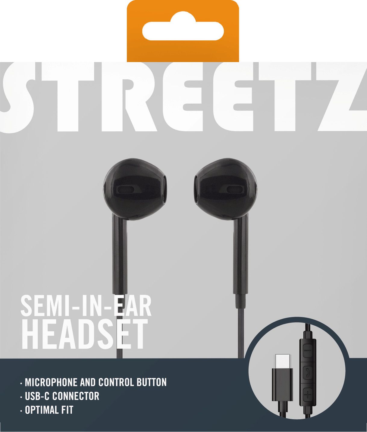 Streetz Semi-in-Ear Headset with USB-C - Svart
