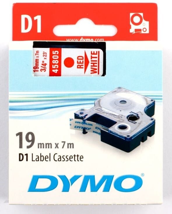 Tape Dymo D1 19mm x 7m - Svart/röd