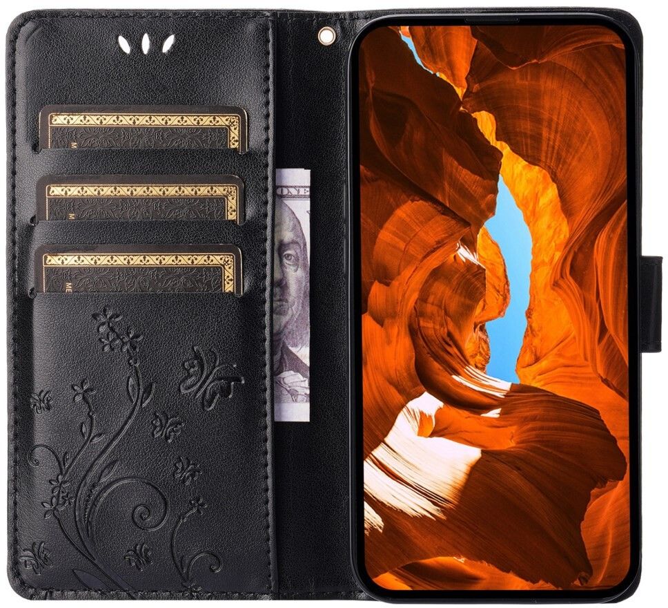 Trolsk Imprint Flower Wallet (iPhone 16 Pro) - Svart | iPhone - iPhone 16 Pro - Skal & fodral - Läderfodral | AlltMobil