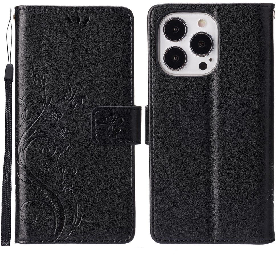 Trolsk Imprint Flower Wallet (iPhone 16 Pro Max) - Svart | iPhone - iPhone 16 Pro Max - Skal & fodral - Läderfodral | AlltMobil