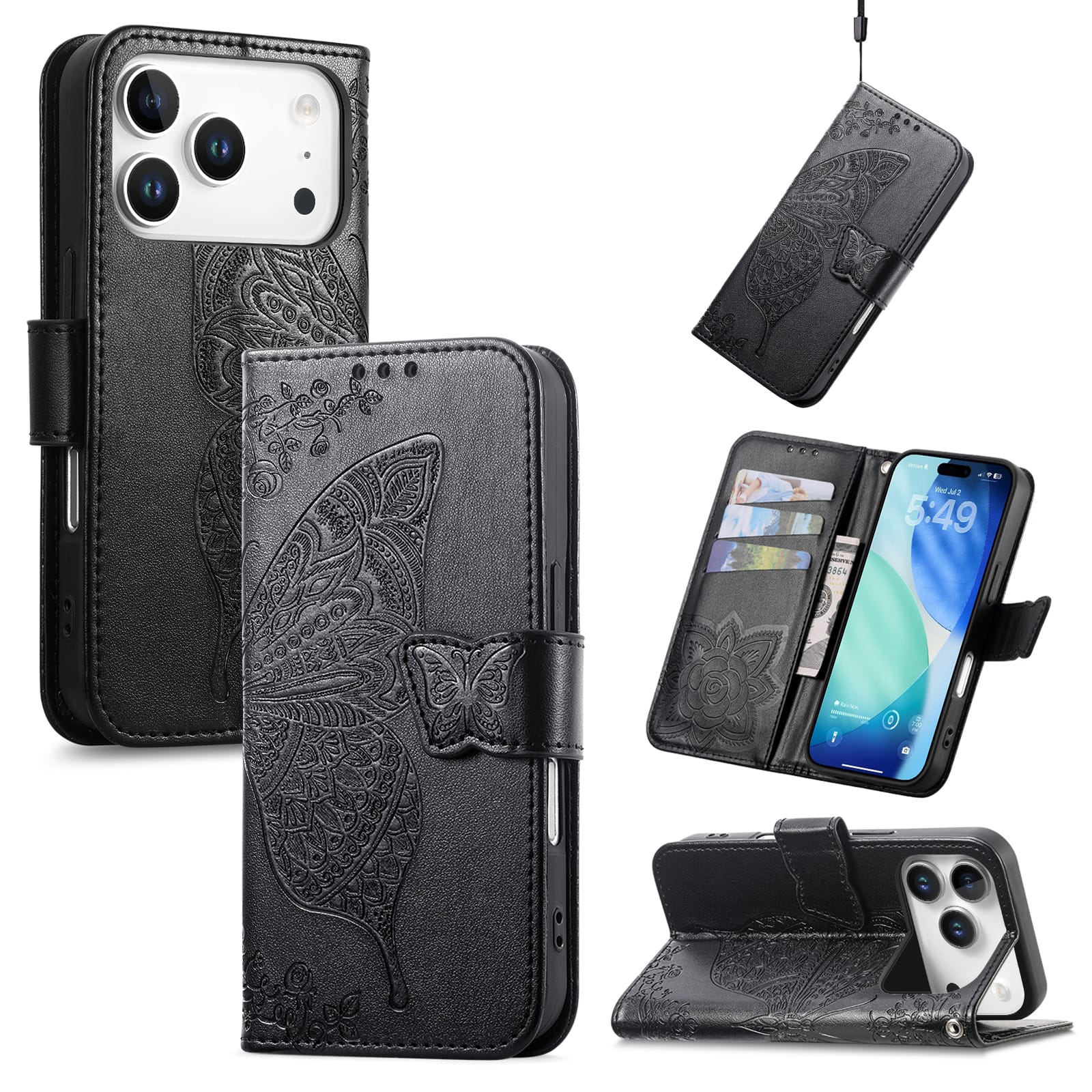 Trolsk Plånboksfodral med Fjäril (iPhone 17 Pro Max) - Svart |  | AlltMobil