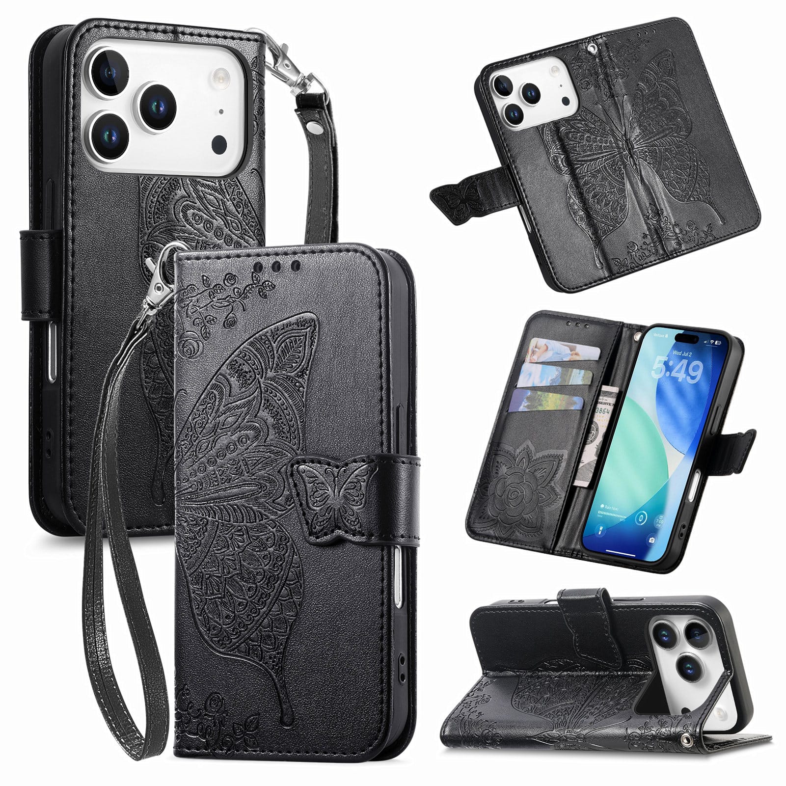 Trolsk Plånboksfodral med Fjäril (iPhone 17 Pro) - Svart |  | AlltMobil